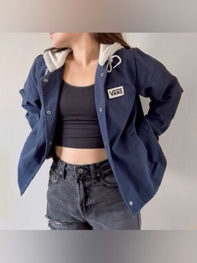 Vans Navy Canvas Hooded Jacket Sz Small Women’s 
(Ago A-2)
